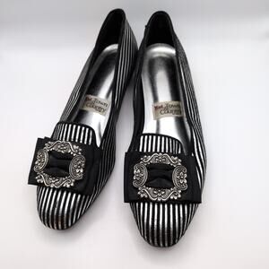 VTG Town & Country Leather Black Silver Stripe Buckle Whimsigoth Flats Shoes 7M